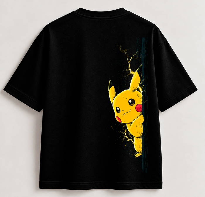 Camiseta Negra Pikachu Pika Shock – Estilo Anime Oversize | SAMALEY