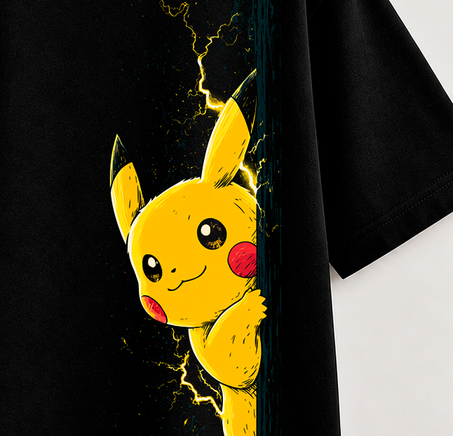 Camiseta Negra Pikachu Pika Shock – Estilo Anime Oversize | SAMALEY