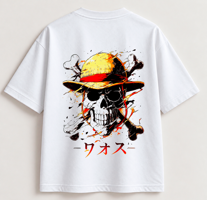 Camiseta Blanca Straw Hat Skull – Calavera Pirata Anime | SAMALEY