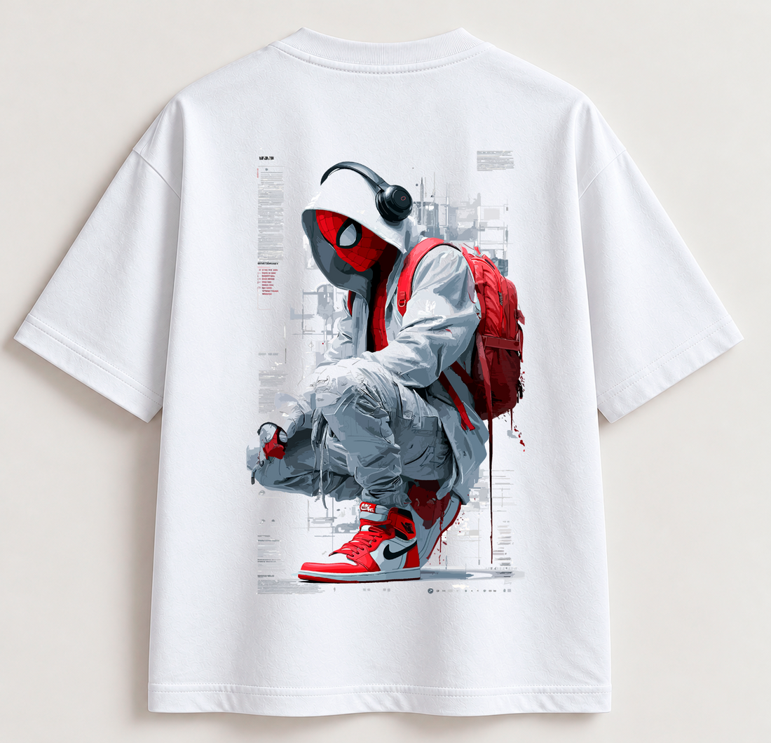 Camiseta Blanca Spider Street – Diseño Superhéroe Urbano | SAMALEY