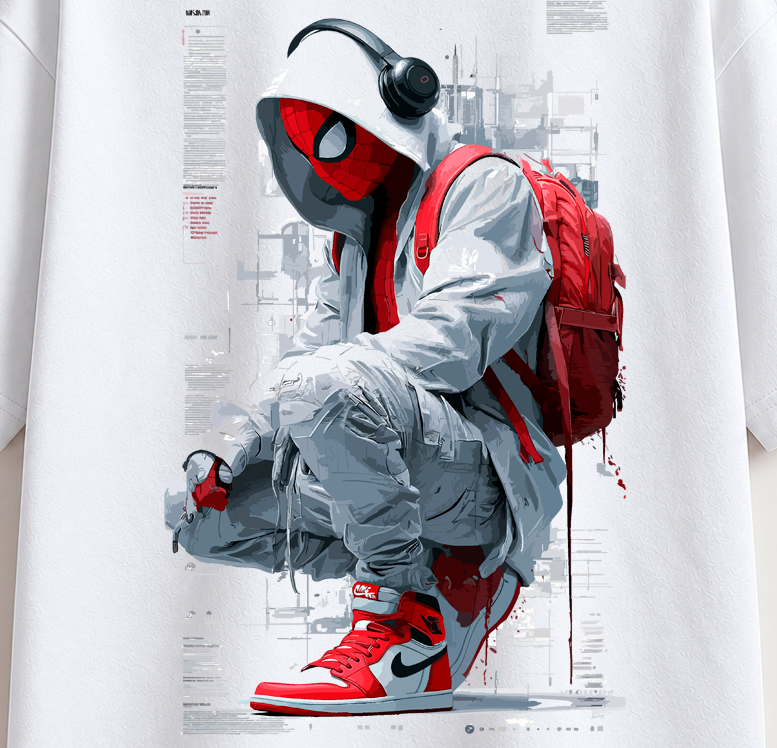 Camiseta Blanca Spider Street – Diseño Superhéroe Urbano | SAMALEY