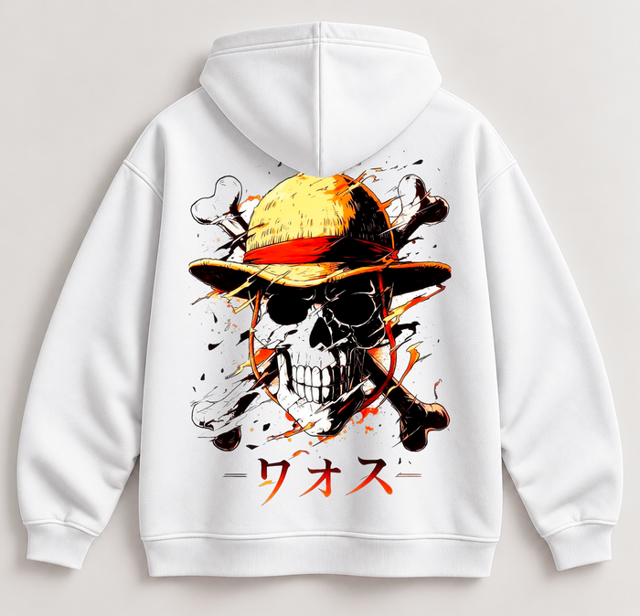 Sudadera STRAW HAT Calavera Pirata Blanca | SAMALEY